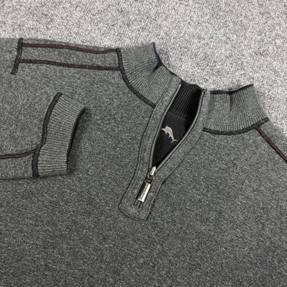 Tommy Bahama Mens Charcoal Gray Quarter Zip Pullover Sweater Heathered XL